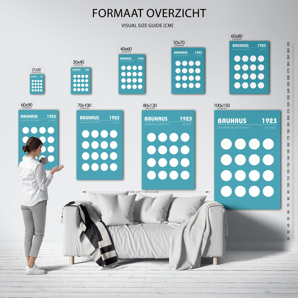 Cirkelpatroon blauw – geometrische poster in Bauhaus-stijl van WallArtistic