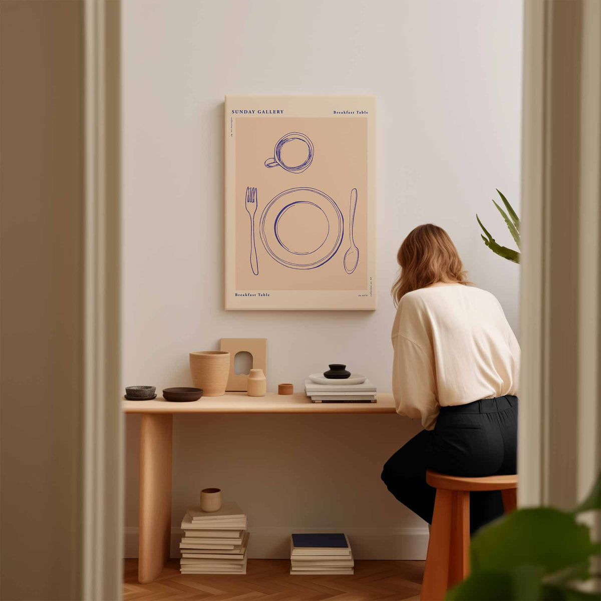 Ontbijttafel Illustratie – modern portret kunstwerk van WallArtistic