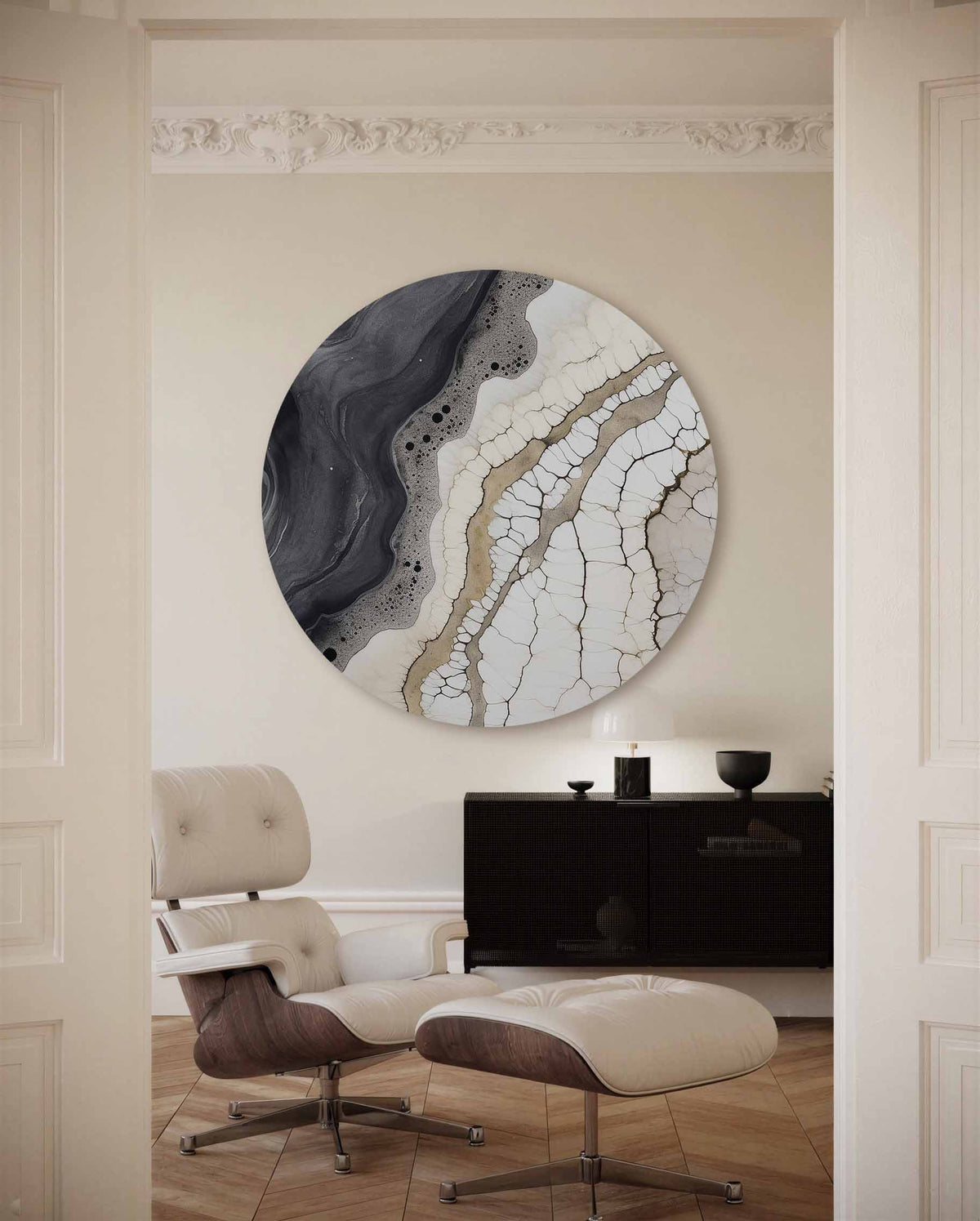 Abstracte lijnen – illustratie muurcirkel als ronde muurdecoratie