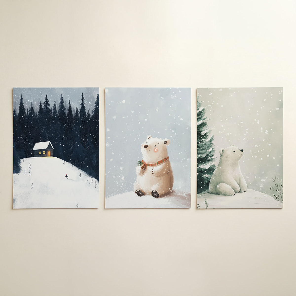Winterse rust driedelige posterset in interieur