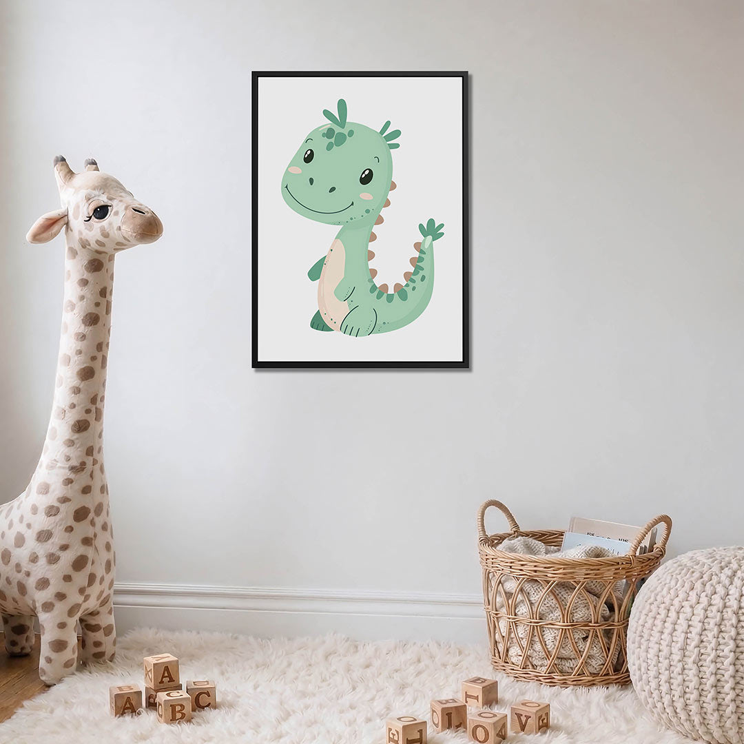 Vrolijke dino illustratie – moderne staande wandkunst