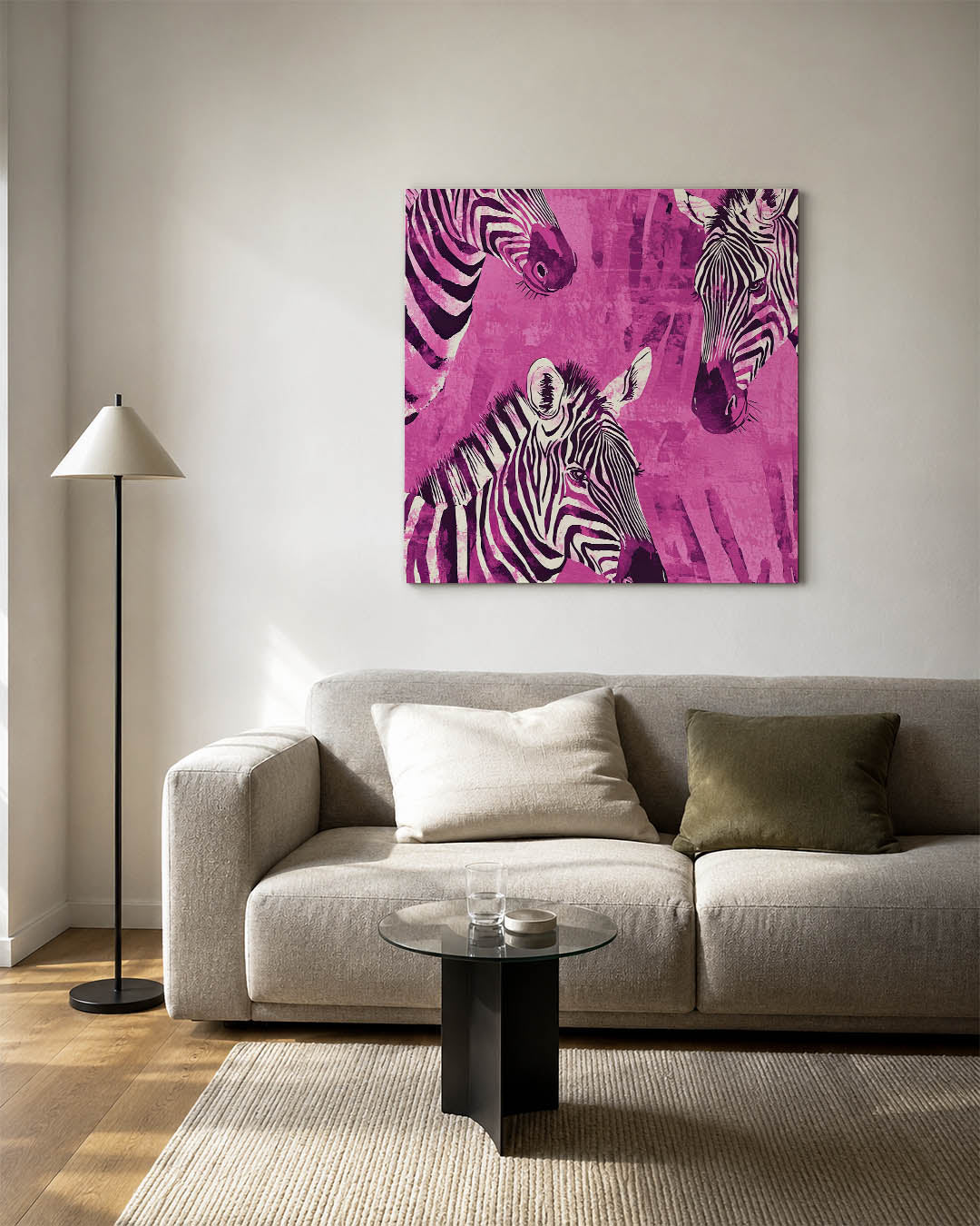 Zebra's in levendige tinten kunstwerk – detailweergave – dit werk toont zebra's met opvallende strepen tegen een levendige