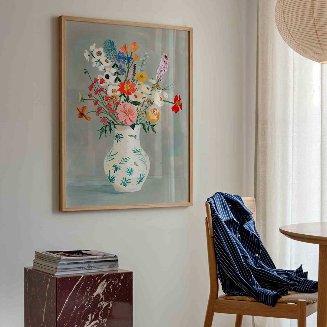 Bloemen in vaas – kleurrijke illustratie poster in staand formaat