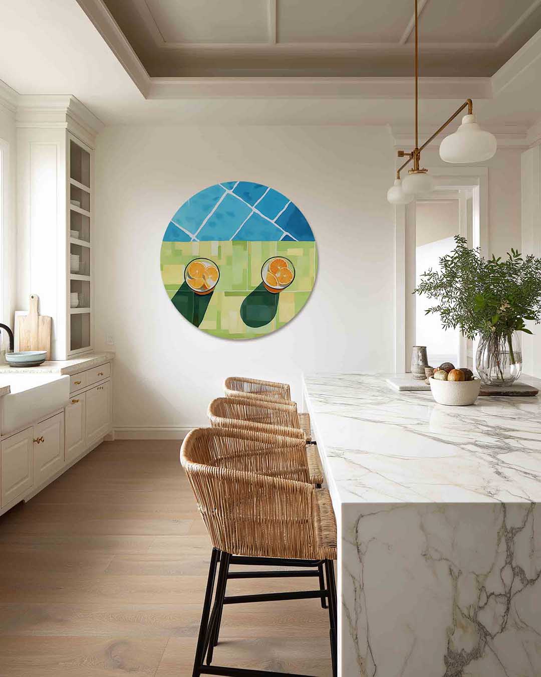 Zomerdrankjes – abstracte muurcirkel als ronde wanddecoratie