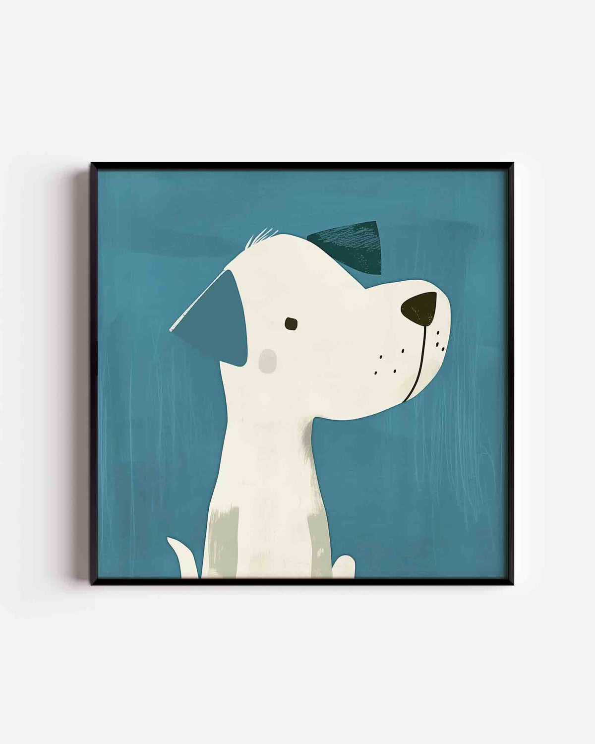 Hond met blauwe achtergrond – vierkante kinderposter als wanddecoratie