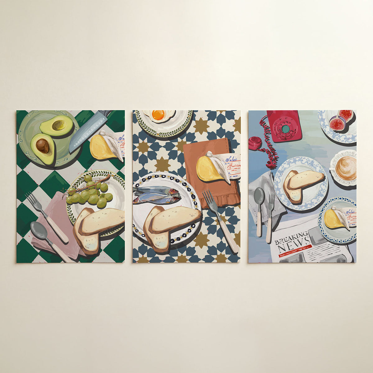 Eettafel moment driedelige posterset in interieur