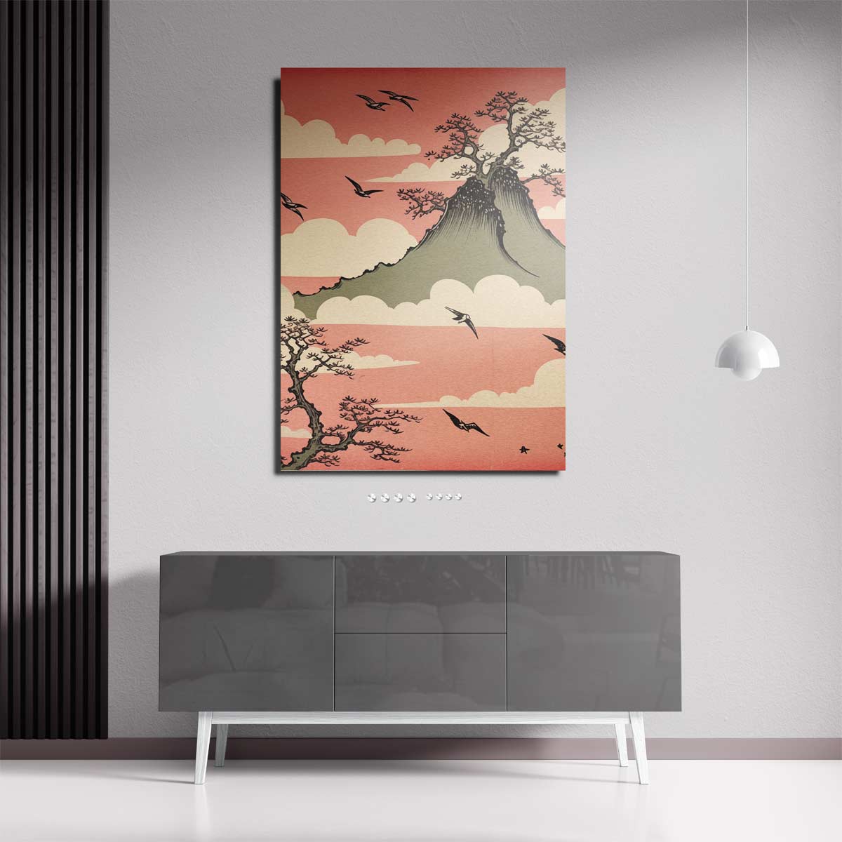 Dromerige Bergen en Vogels – staande wandkunst voor woonkamer of interieur