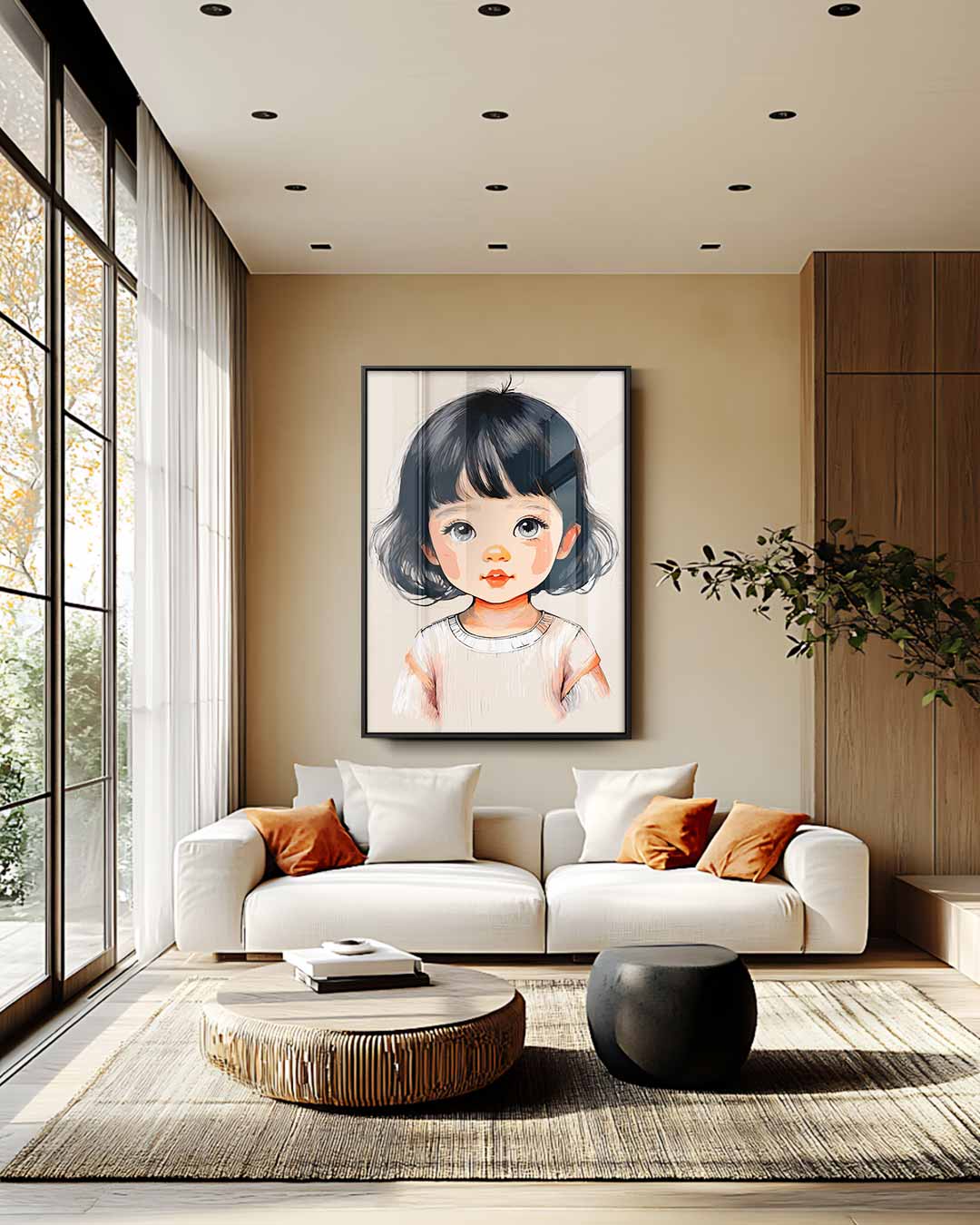 Schattig Kinderportret in Zachte Kleuren – staand kunstwerk voor modern interieur