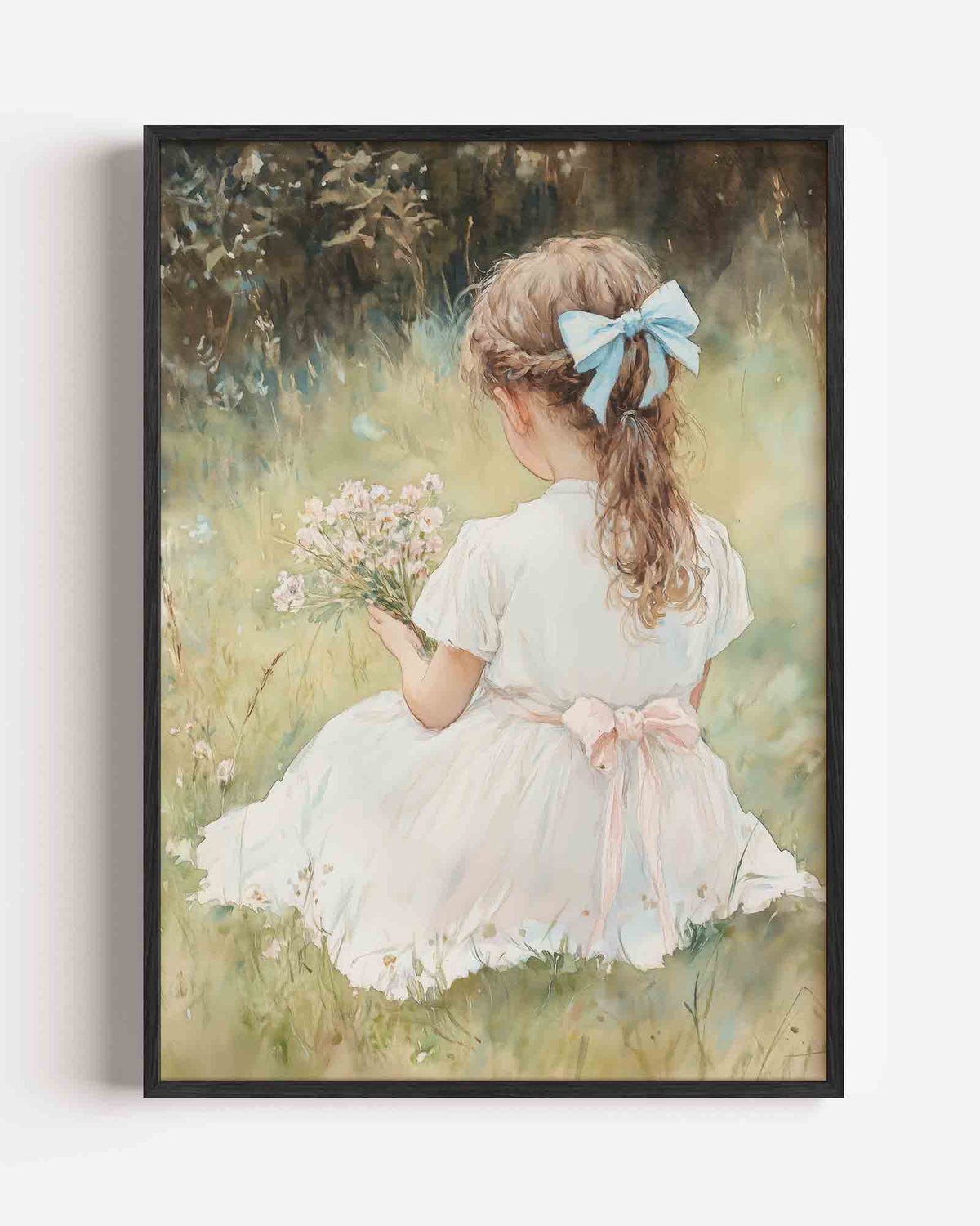 Meisje met bloemen – kids portret poster als wanddecoratie