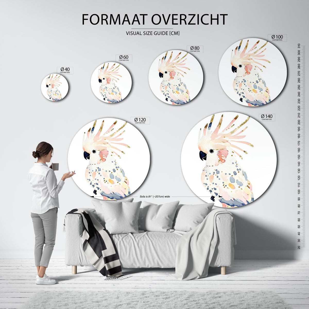 Papegaai – ronde muurcirkel met kleurrijke illustratie