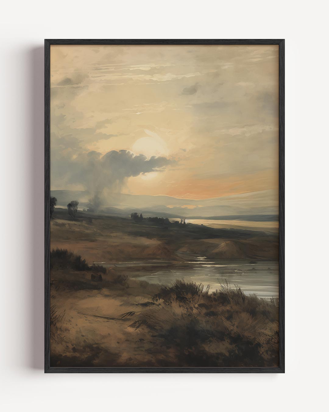 Romantische Zonsondergang Landschap – natuur en stad portret poster als wanddecoratie
