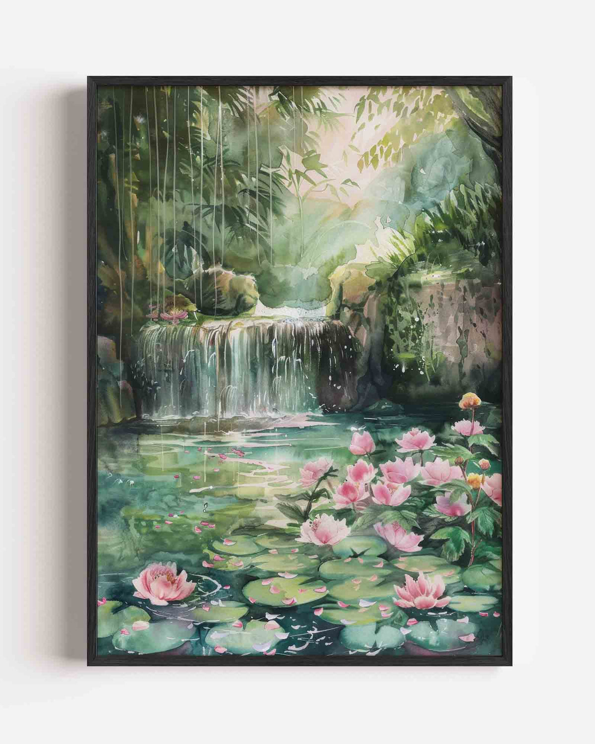 Waterval en bloemen – kleurrijke abstracte portret poster als wanddecoratie