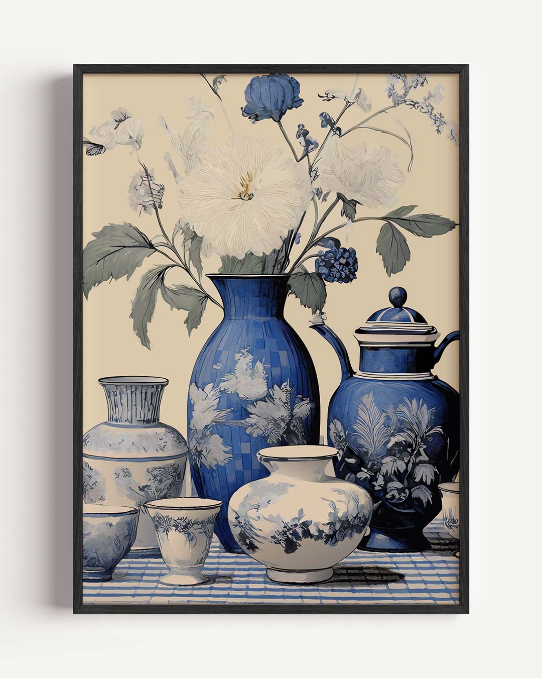Tijdloze Bloemenpracht in Blauw – keuken portret poster als wanddecoratie