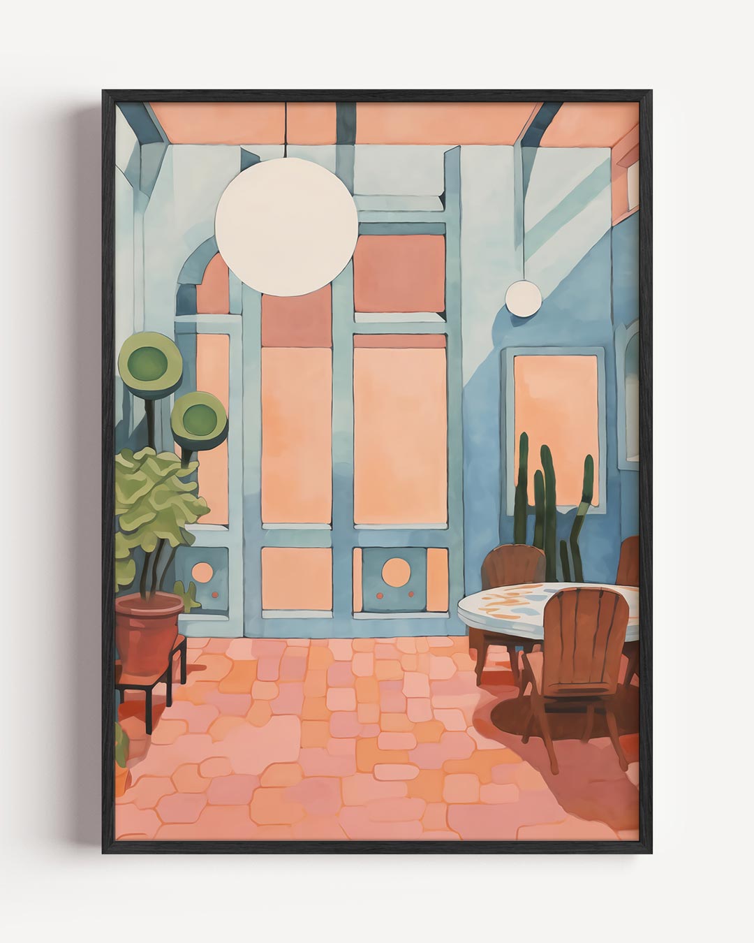 Zonnige Serene Patio – kleurrijke abstracte portret poster als wanddecoratie