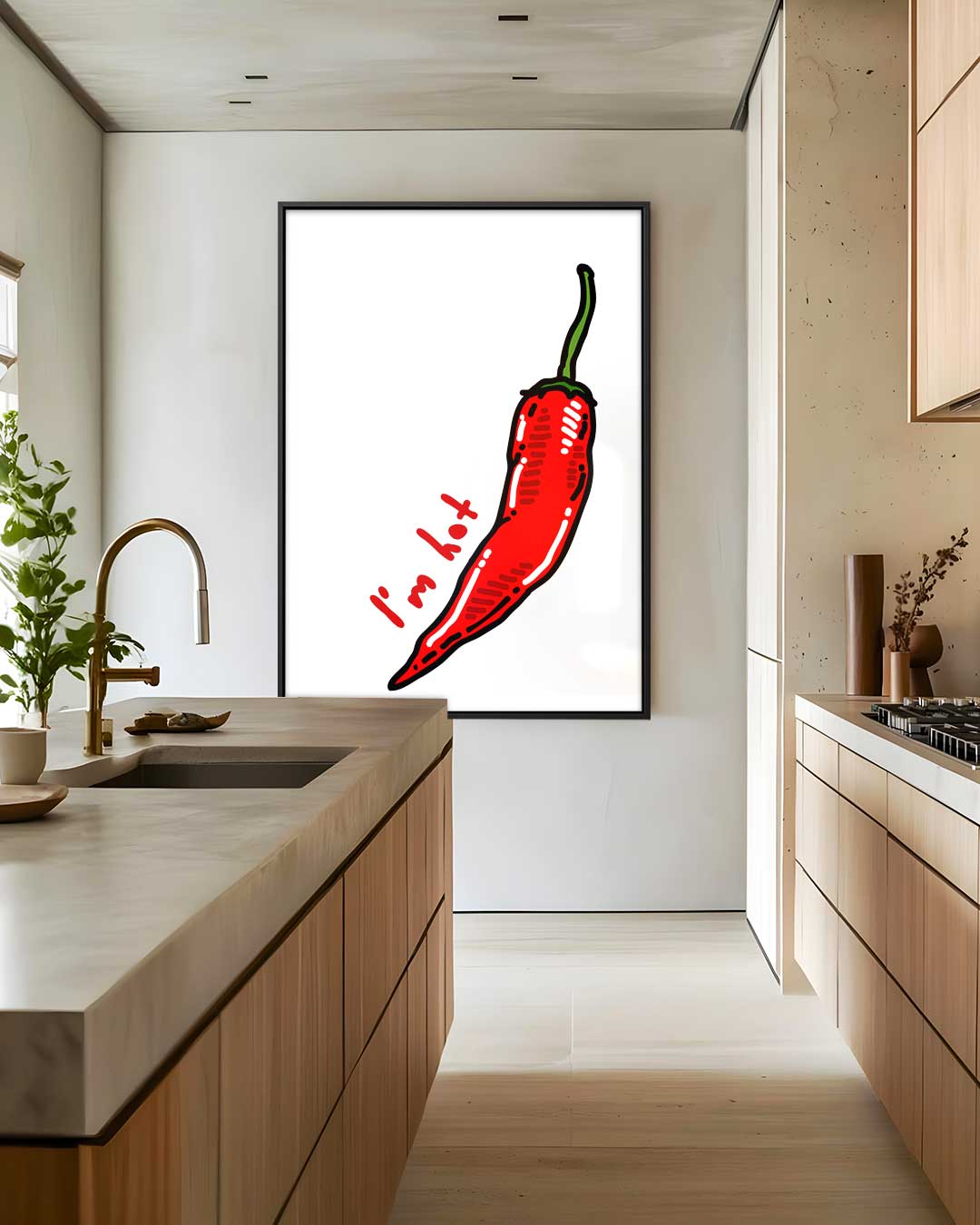 Prachtige Rode Chili Illustratie – staand kunstwerk voor modern interieur