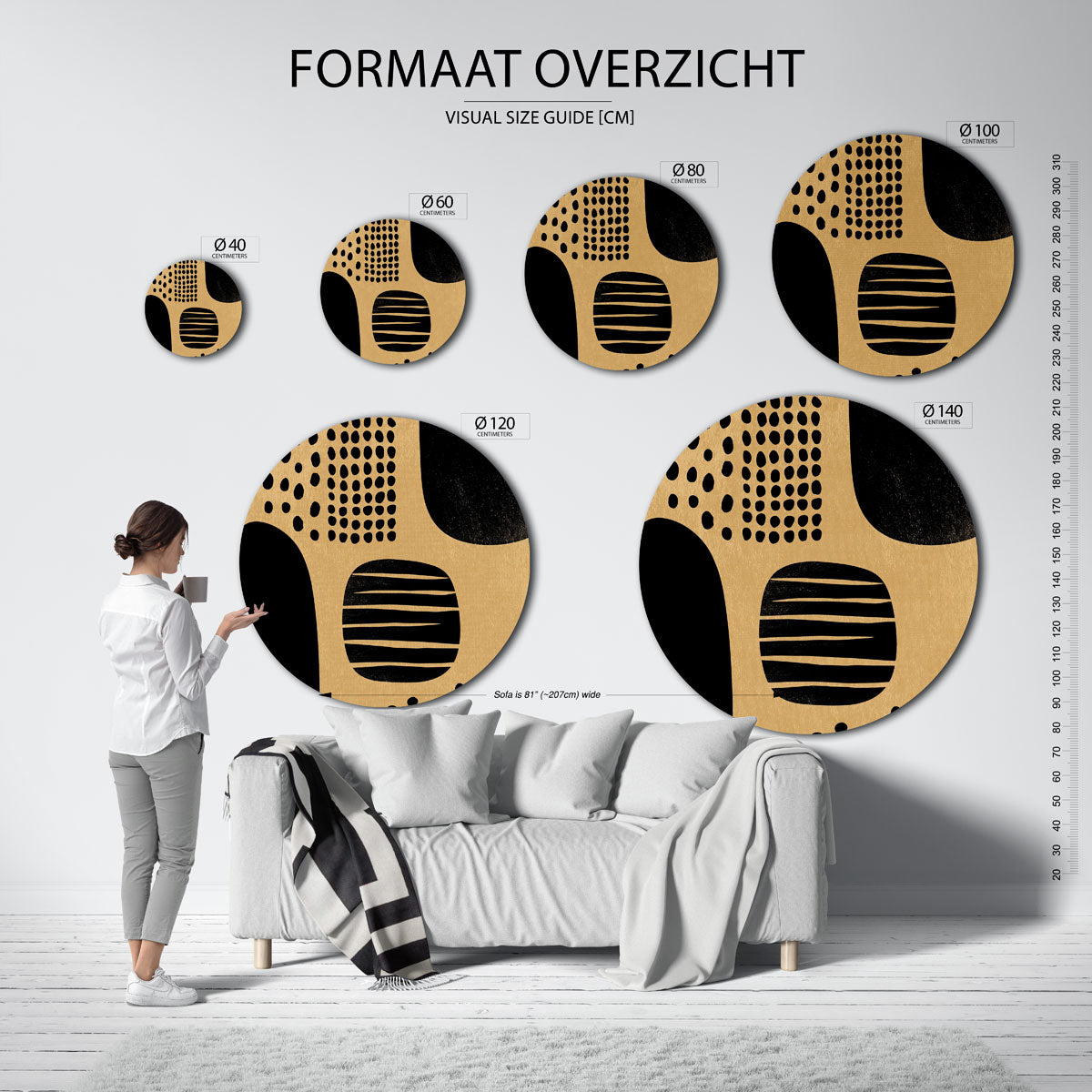Abstracte vormen – ronde muurdecoratie met vrouwelijk portret