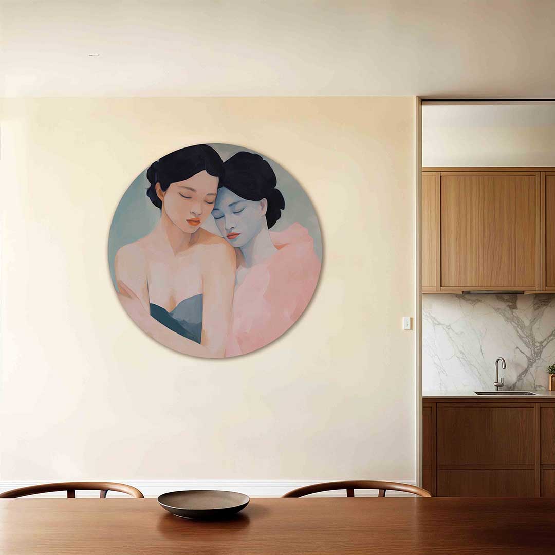 Twee figuren – moderne ronde wanddecoratie met vrouwelijk portret