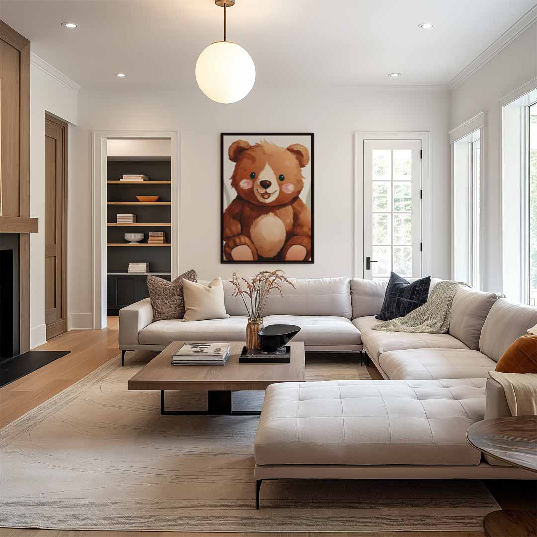 Schattige Knuffelbeer Illustratie – dibond wanddecoratie in staand formaat