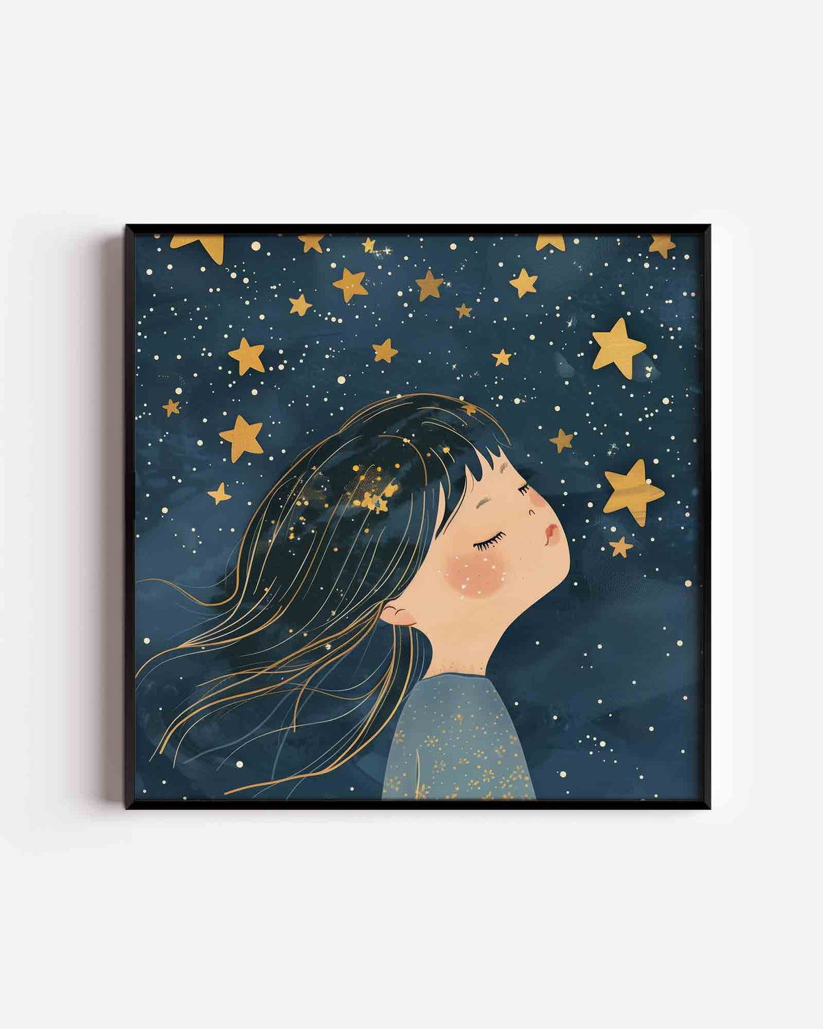 Meisje met sterren – vierkante kinderposter als wanddecoratie