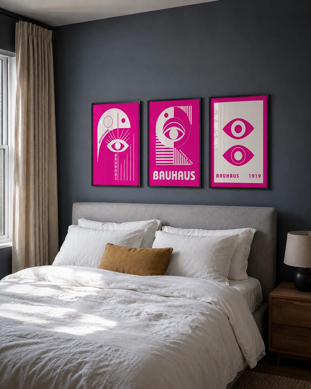 Oog en lijnen posterset – detailweergave – deze posterset in drie delen toont een speelse combinatie van een groot oog met