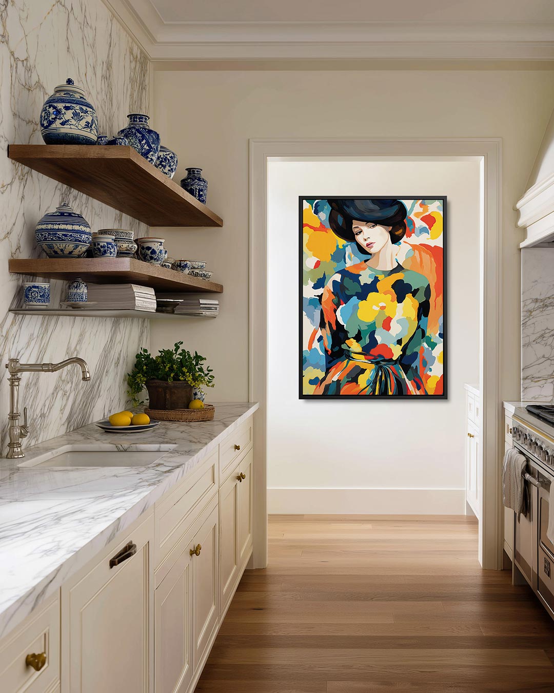 Vrouwelijk portret kleurenexplosie – staand wanddecoratie kunstwerk