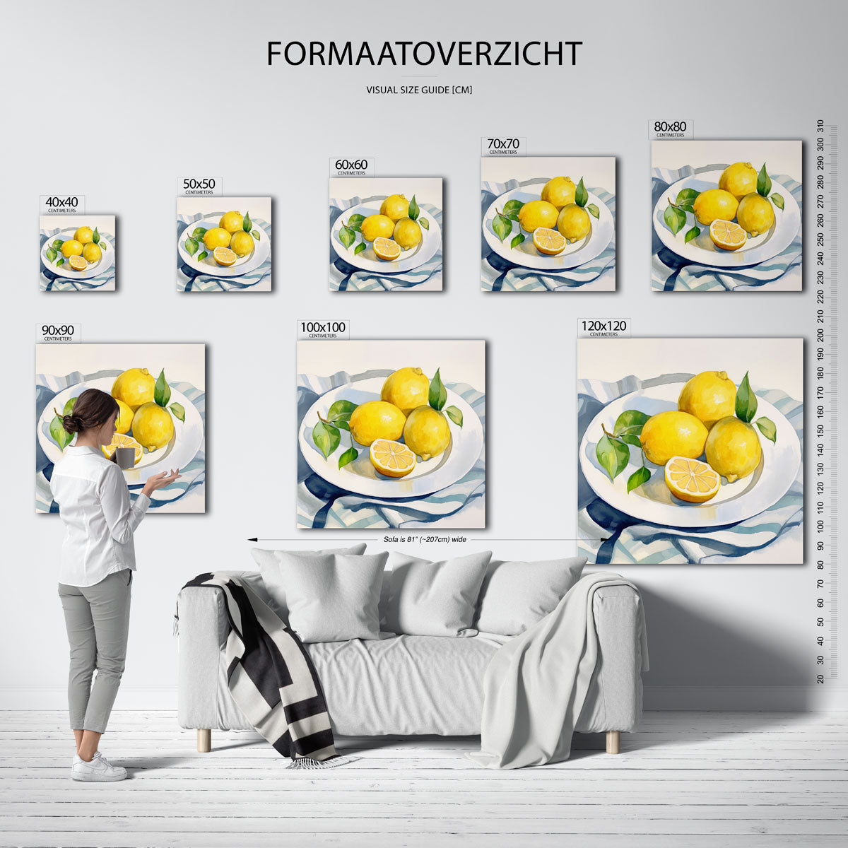 Citroenen op schaal – vierkante muurposter voor keuken of eethoek