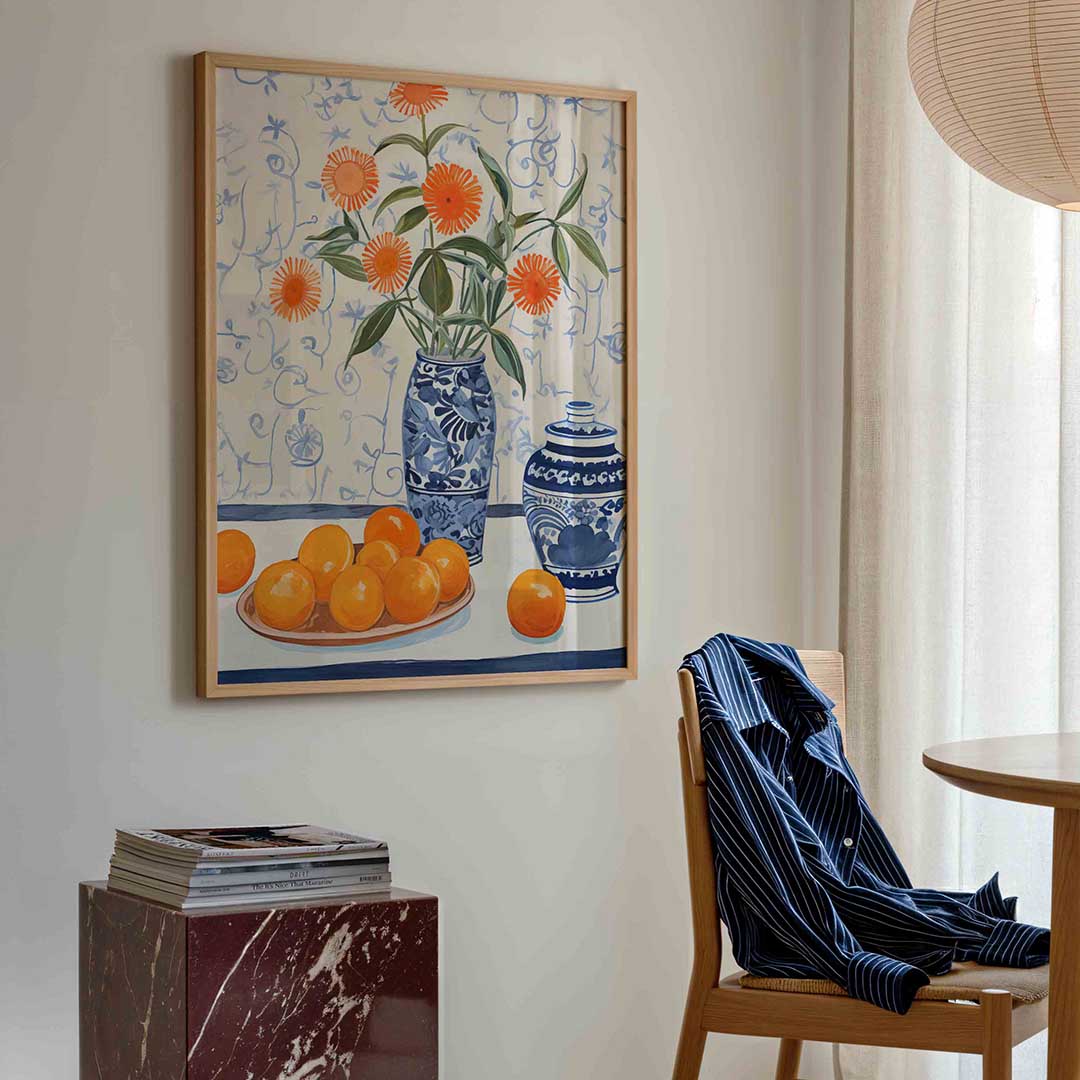 Bloemen en sinaasappels – bloemen poster in staand formaat