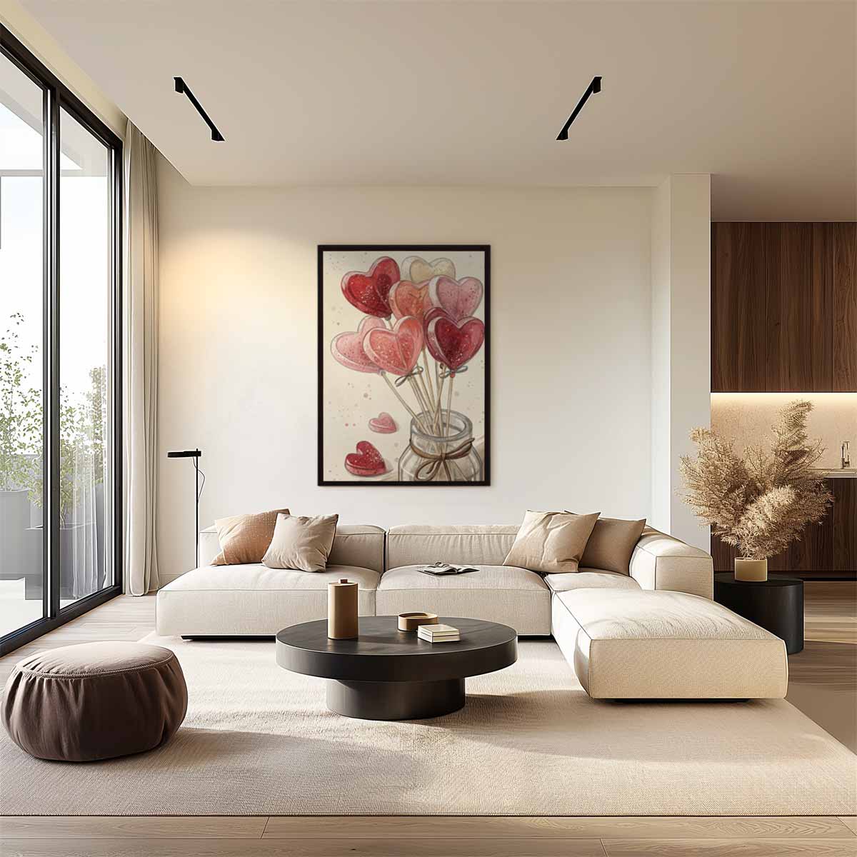 Hartvormige Snoeplollies in Pot – canvas wanddecoratie in portret formaat