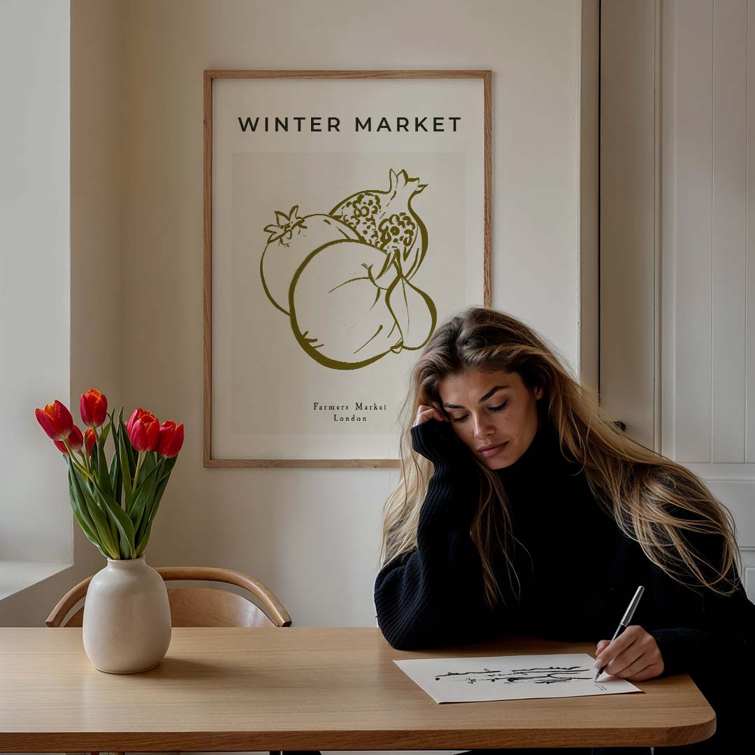 Wintermarkt Illustratie – culinaire wandkunst als portret poster