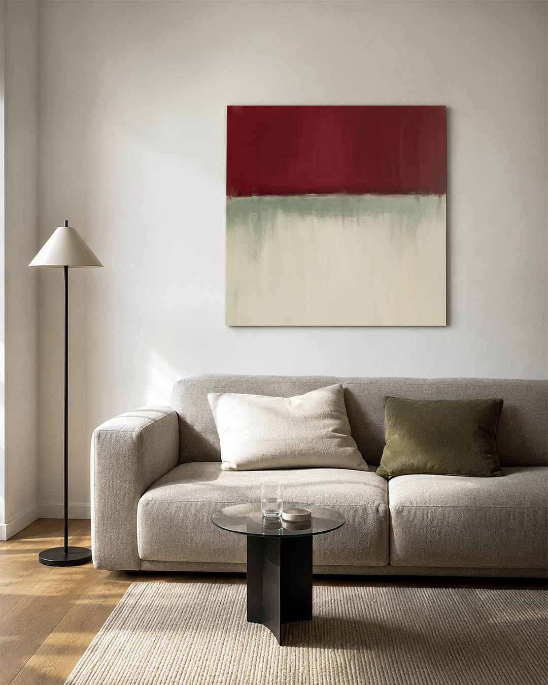 Horizontale kleurenlagen kunstwerk – vierkante wanddecoratie – dit werk toont een compositie van horizontale kleurvlakken. De
