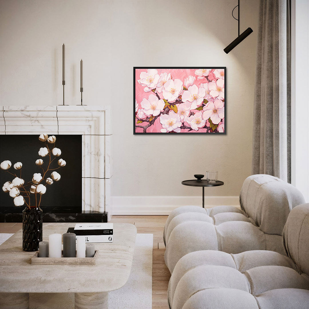 Bloesem op roze – liggende wanddecoratie