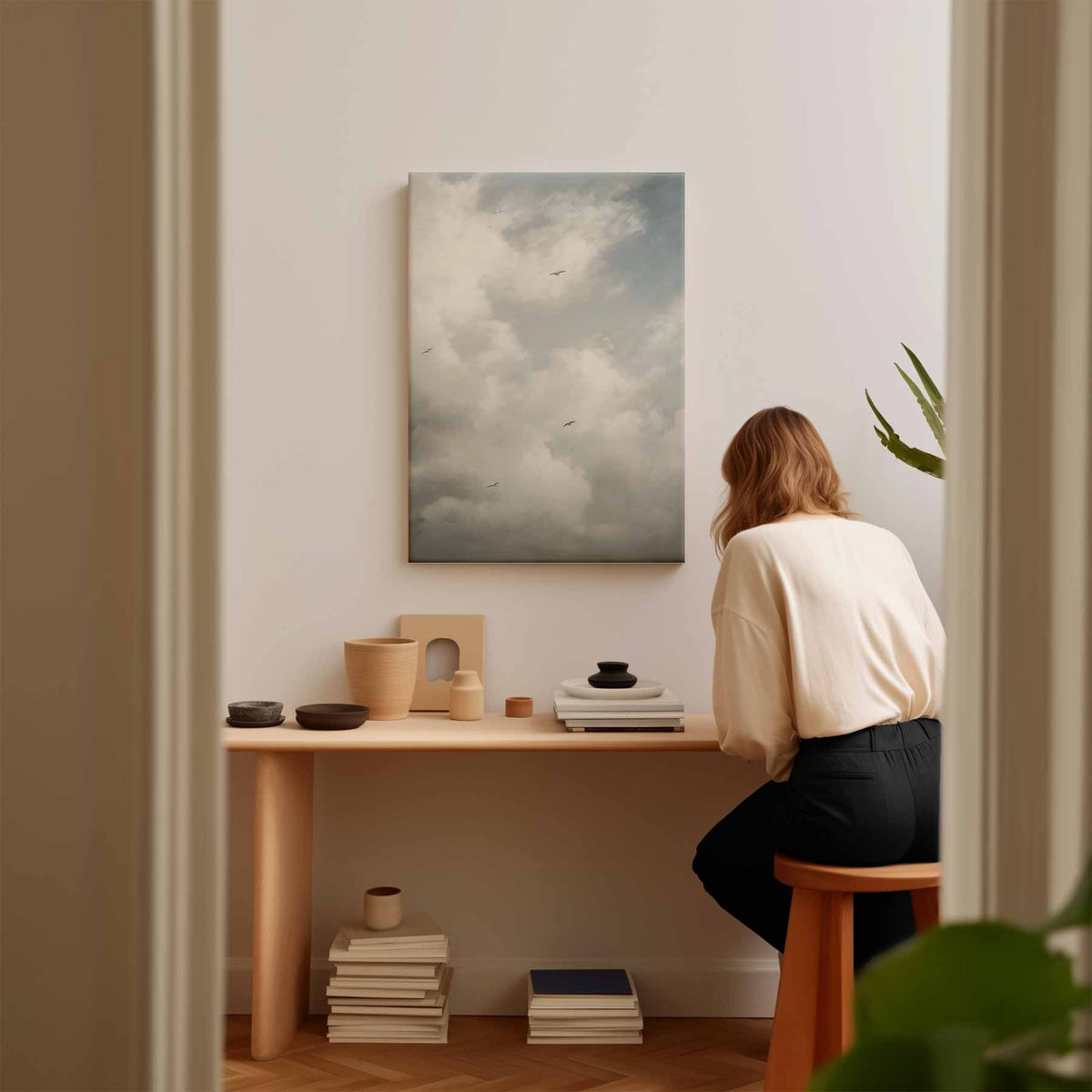 Wolkenpracht met Vogels – canvas kunstwerk als wanddecoratie