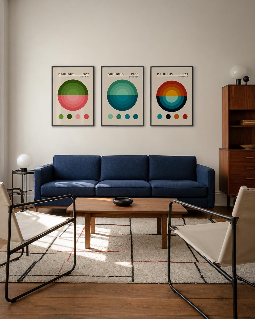 Cirkelharmonie driedelige posterset – deze posterset in drie delen toont een grote cirkel in groen en roze tinten, met