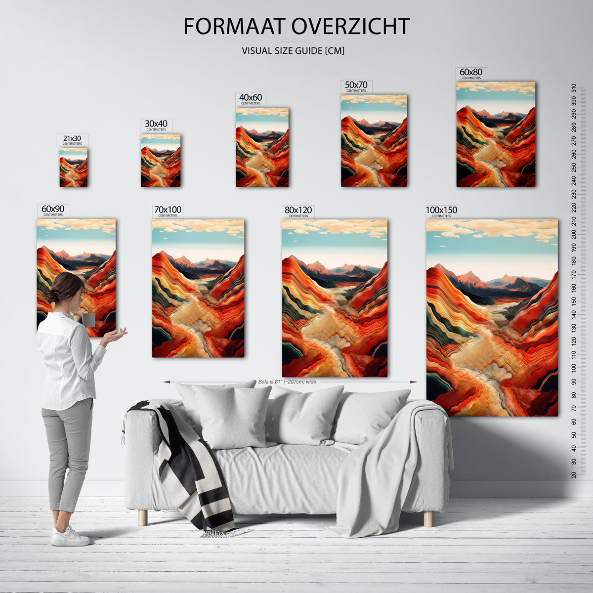 Golvende bergen – staande muurposter met surrealistische uitstraling