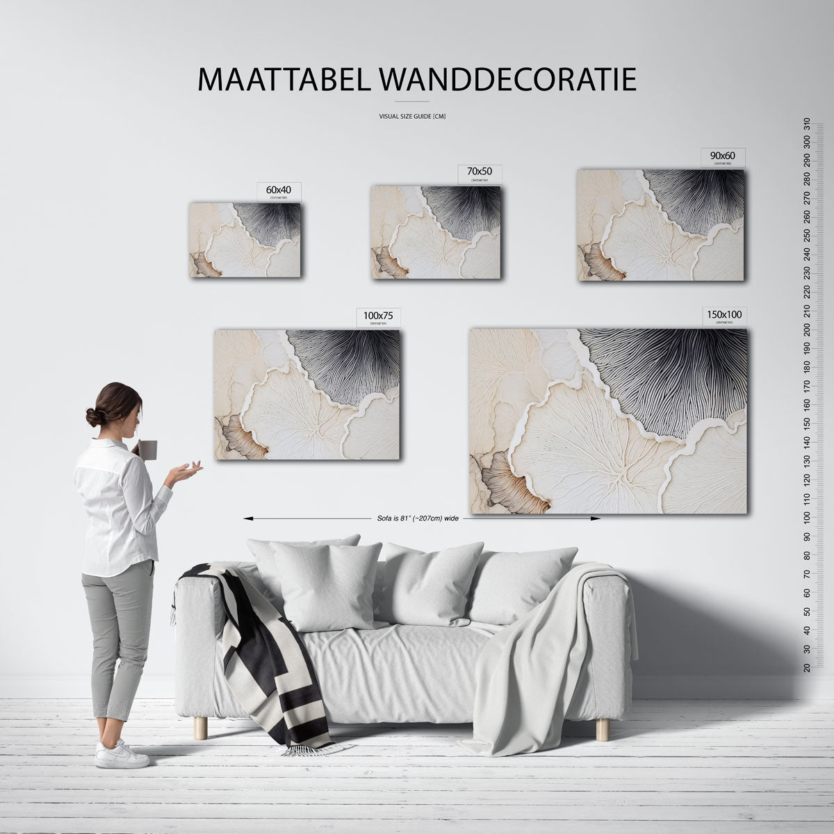 Organische lijnen – Zwart-wit – moderne liggende wandkunst