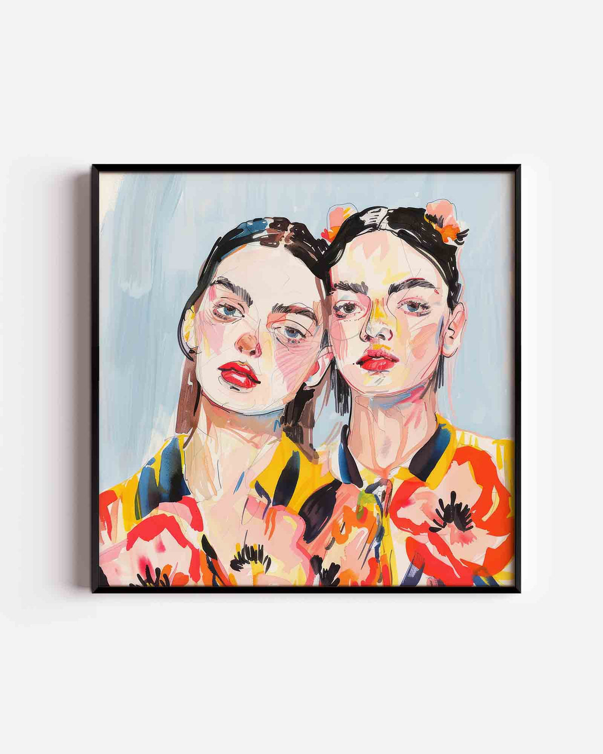 Twee figuren met bloemen – vrouwelijk portret als vierkante poster