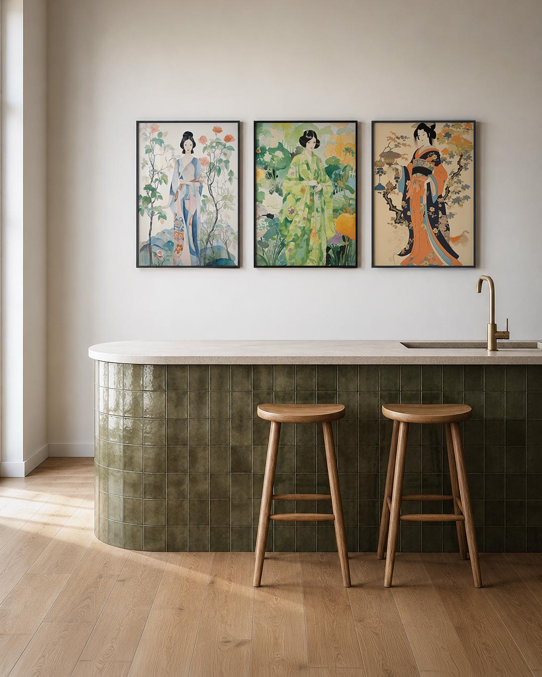 Natuurlijke elegantie posterset – tweede productweergave – deze posterset in drie delen toont een serene figuur