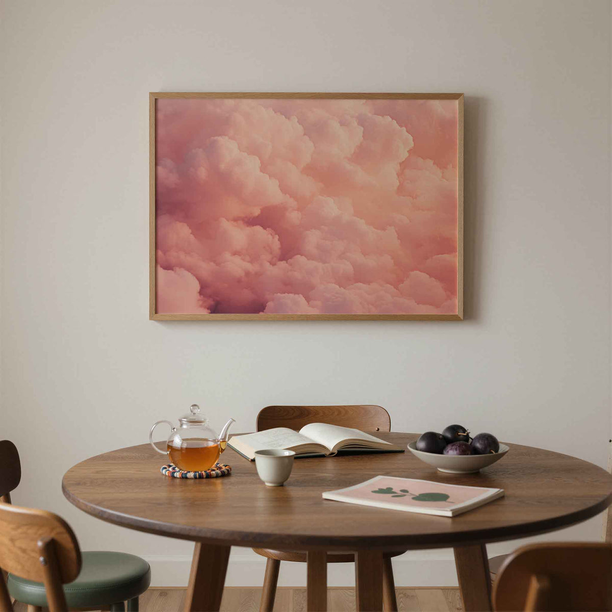 Roze wolken – liggende moderne wanddecoratie van WallArtistic