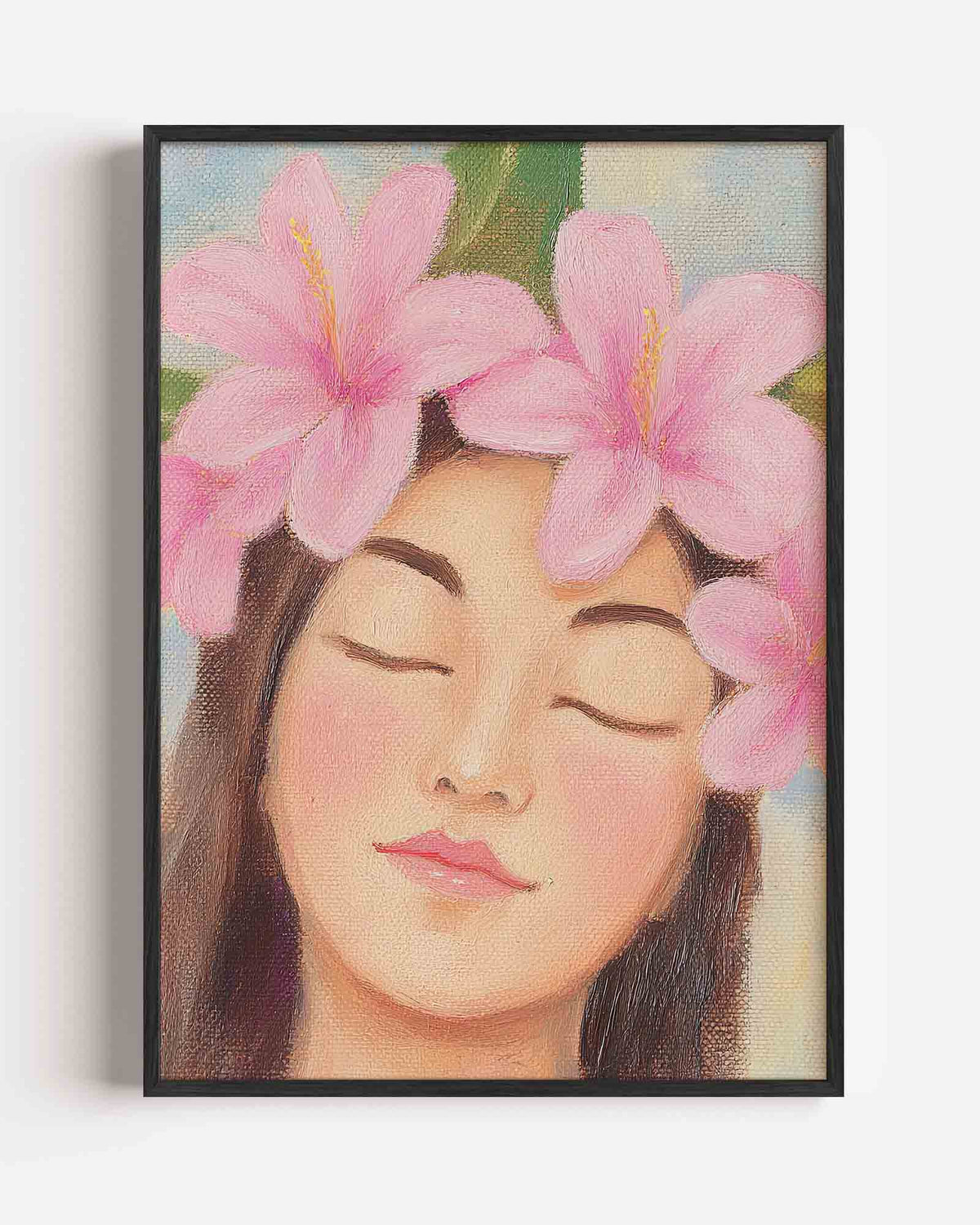 Vrouw met bloemen – dromerige illustratie poster als wanddecoratie