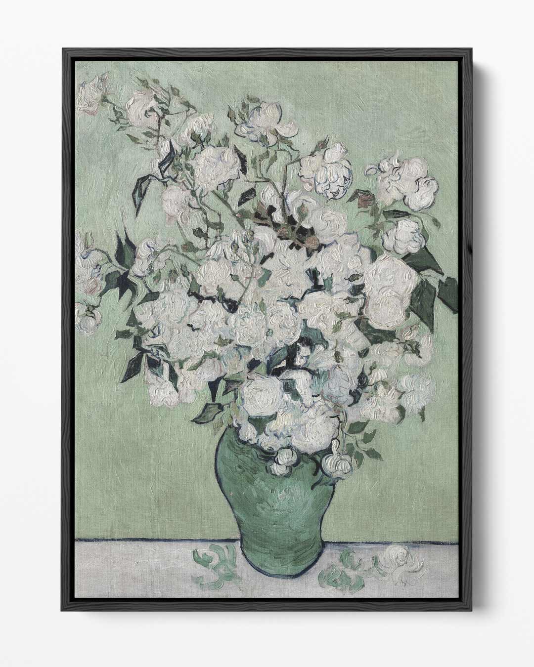 Witte Rozen in Groene Vaas – portret kunstwerk als wanddecoratie