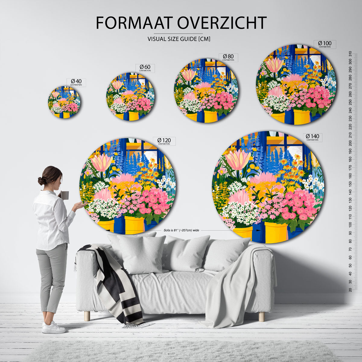 Bloemenzee – geïllustreerde wandkunst als moderne muurcirkel