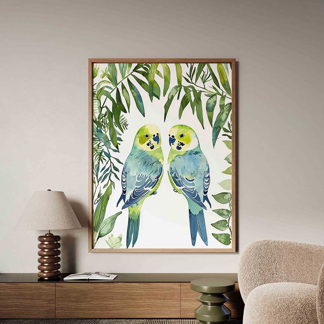 Twee parkieten – dieren poster in staand formaat