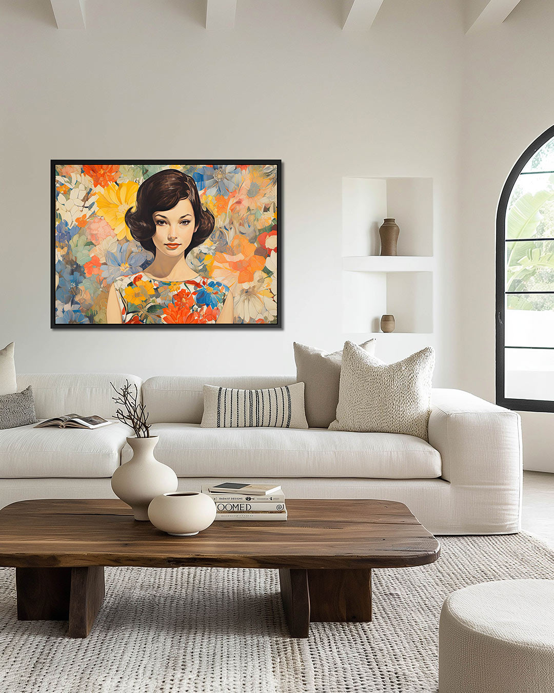 Vrouw met bloemen – Portret kunstwerk – wanddecoratie in interieur