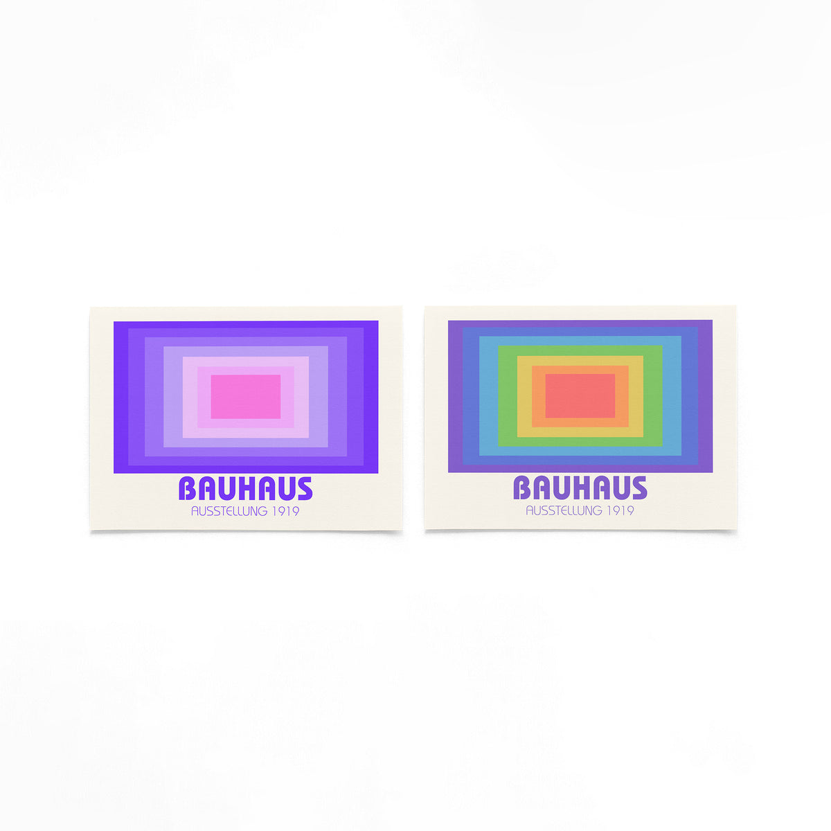 Twee landscape posters met gekleurde rechthoeklagen als vrijstaande productfoto