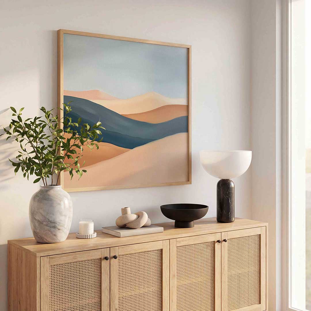 Zandduinen en lucht – kunst en design poster in vierkant formaat
