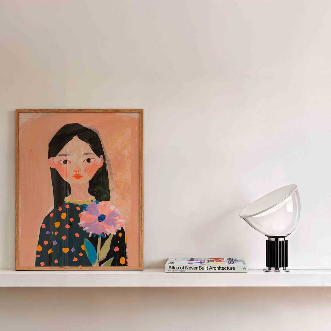 Meisje met bloem – kleurrijke illustratie als portret poster