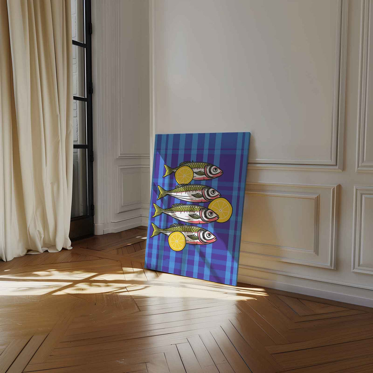 Vrolijke Vissen Met Citroen – staand kunstwerk voor modern interieur