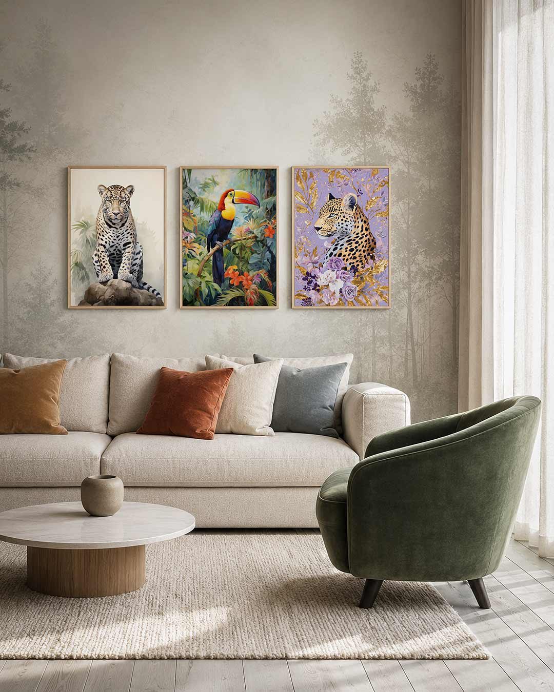 Abstract driedelige posterset – een abstracte posterset met donkere tinten en een rustige