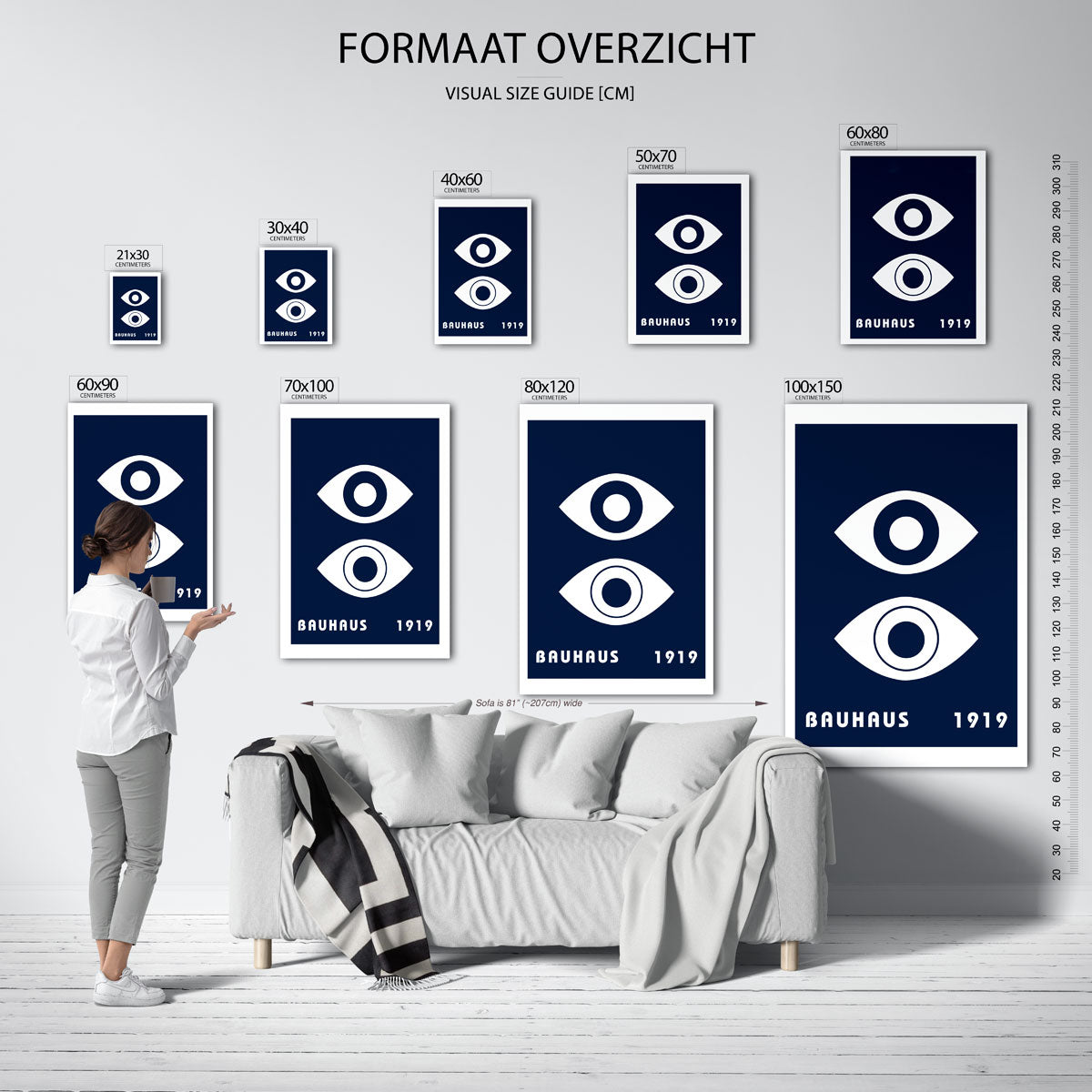Oogvormen en tekst – geometrische poster in Bauhaus-stijl van WallArtistic