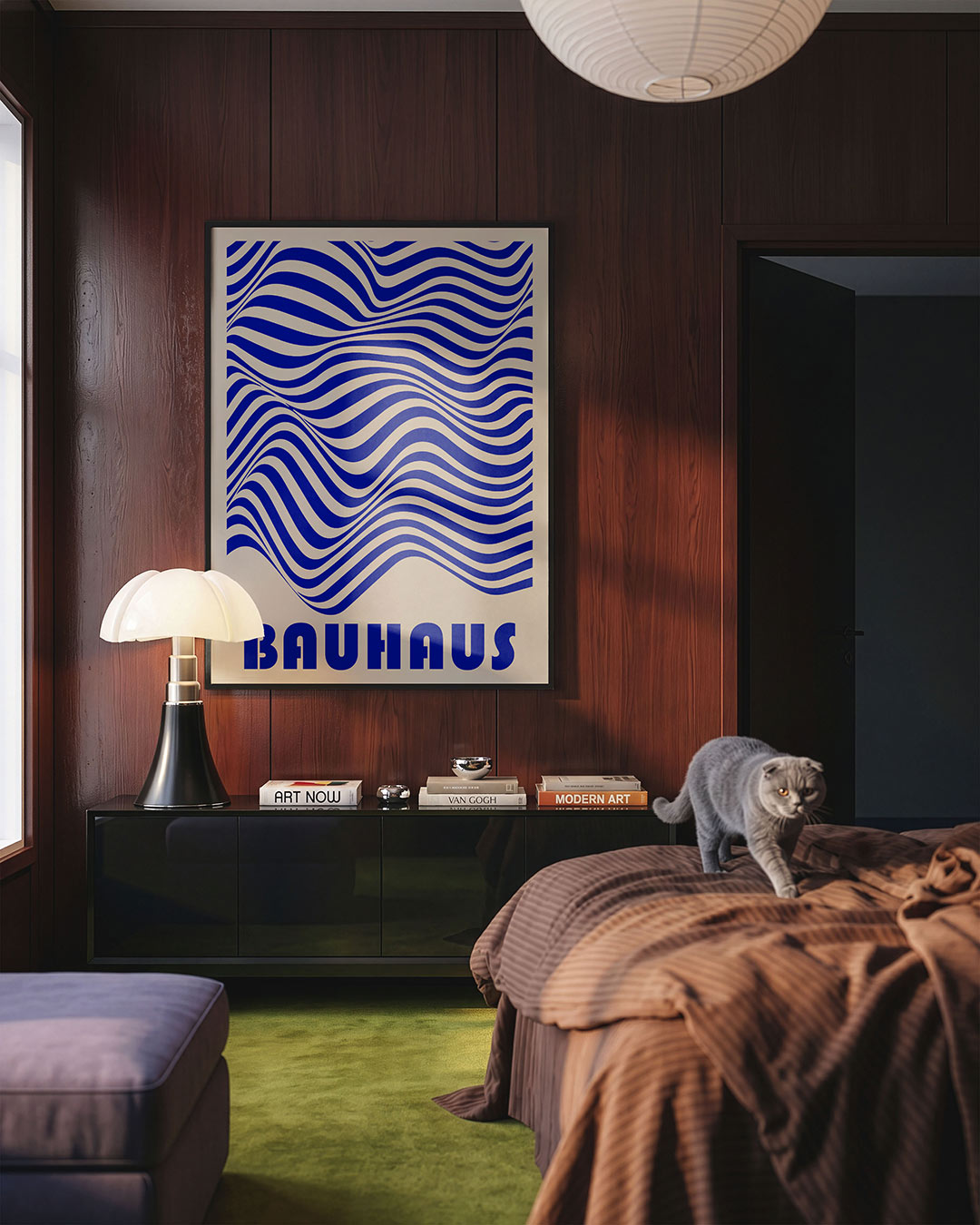 Golvend lijnenspel – geometrische Bauhaus poster in staand formaat